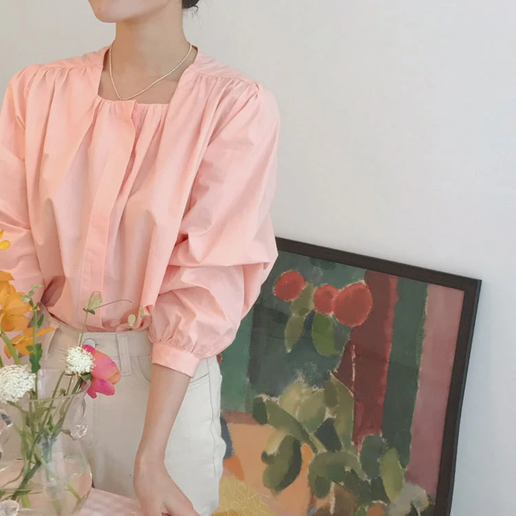 

Princess Square Neck Blouse Solid Color Creamy Puff Sleeve Top Shirt Women Chemise Femme Chemisier Blusa Mujer Camisa