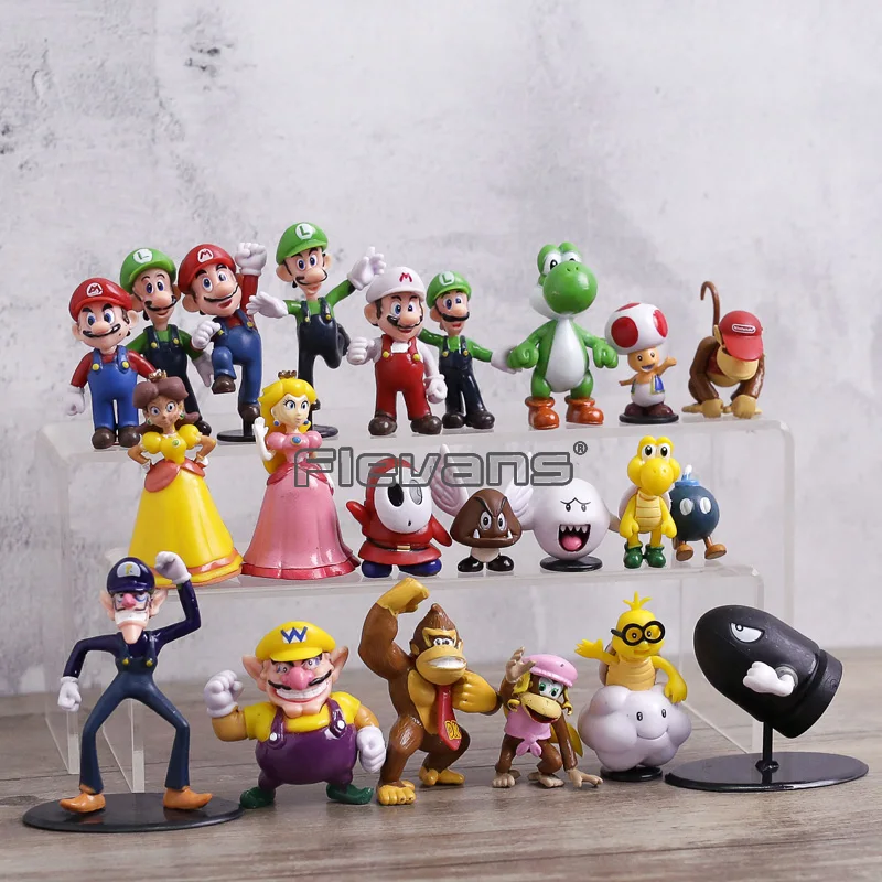 Super Mario Bros Figures 22pcs/set Mario Luigi Mushroom Bowser Yoshi Peach Daisy Goomba Koopa Mini PVC Figures Toys Dolls