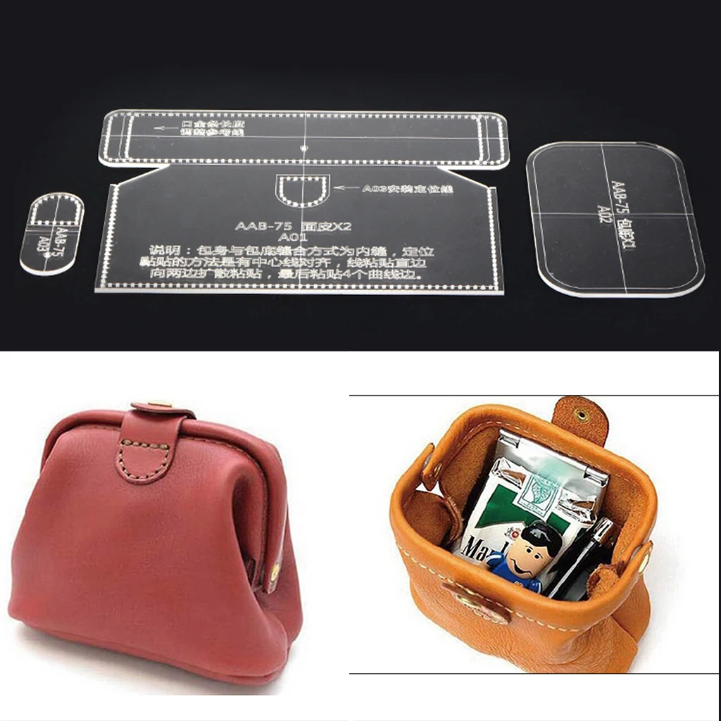 3Pc Acrylic Template Leather Wallet Purse Model Stencils for Beginners Leather Craft Tool
