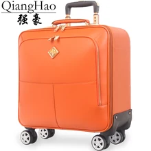 QiangHao бренд 1" 20" дюймов для мужчин натуральная коровья кожа винтажный чемодан ручной клади кабина дорожные сумки на колесиках