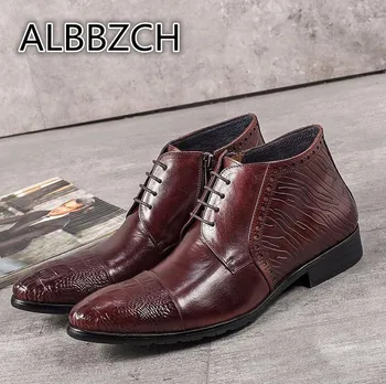 

Spring Autumn Trending Business Dress Ankle Boots Pointed Toe Chelsea Work Boots Luxury Embossed Leather Wedding Shoes Size38-44