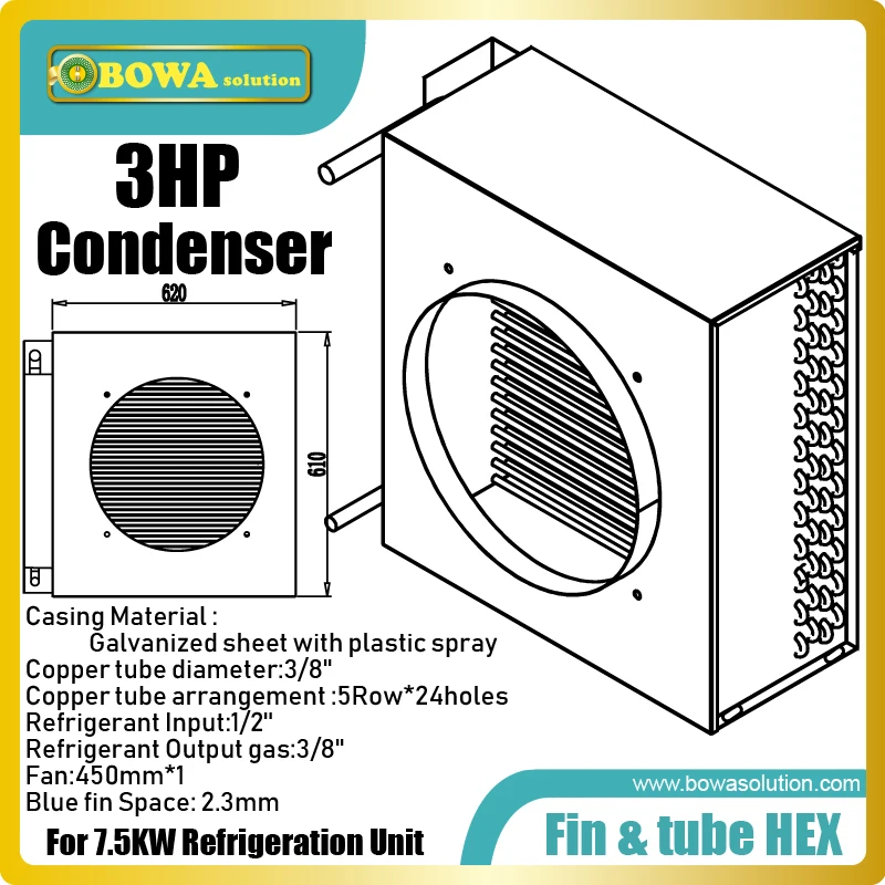 3HP ребристый и трубчатый теплообменник работает как конденсатор с воздушным охлаждением конденсатора для холодильных камер или холодильных шкафов
