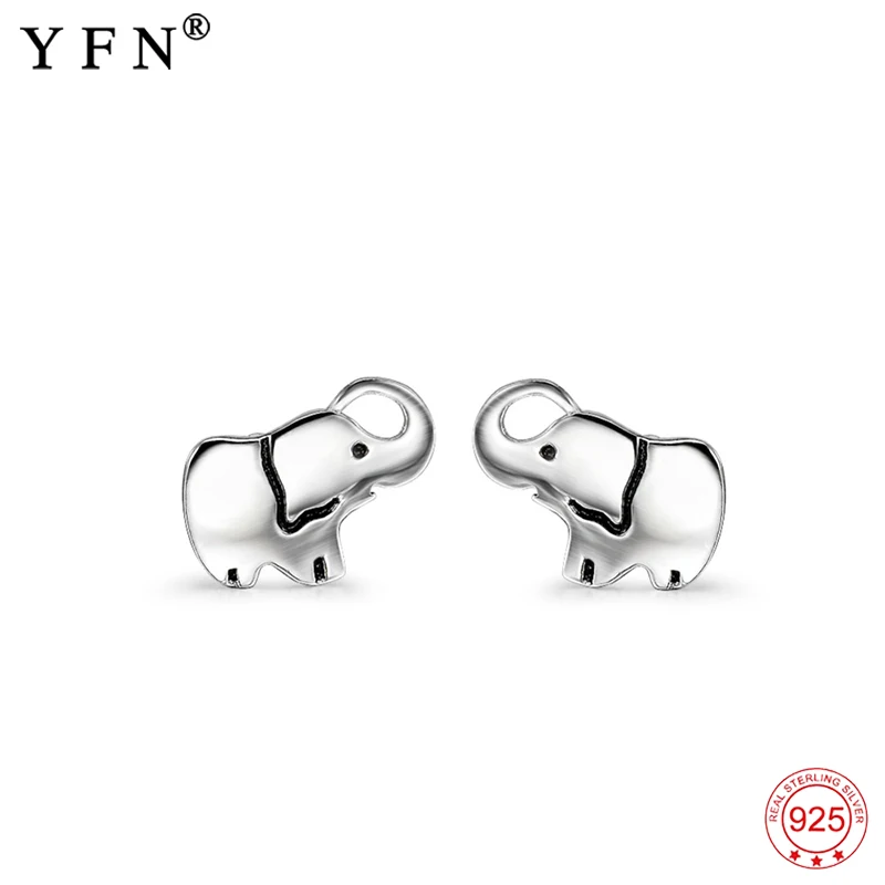 

YFN 925 Sterling Silver Lucky Elephant Stud Earrings For Women Girl 1 pair 2018 Hot Sale
