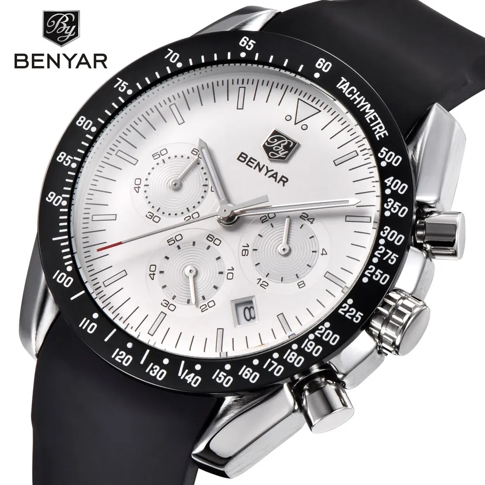 

BENYAR Top Brand Luxury Men Watch Silicone Waterproof Sports Quartz Chronograph Military Watches Mens Clock Zegarki Damskie