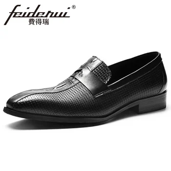 

2019 Luxury Men's Wedding Loafers Pointed Toe Slip on Man Suit Flats Genuine Leather Handmade Formal Dress Welted Shoes FHS177