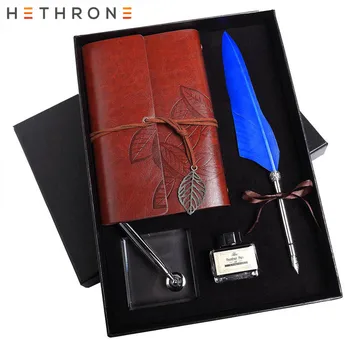 

Hethrone Blue Vintage Innovation Handmade metal Dip Pen Writing Caligraphy metal Stem Pen gift ink Dip pen Notebook holder Set