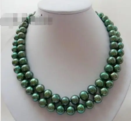

Free Shipping >> 2Strands 18'' 12mm Green Round Freshwater Pearl Necklace