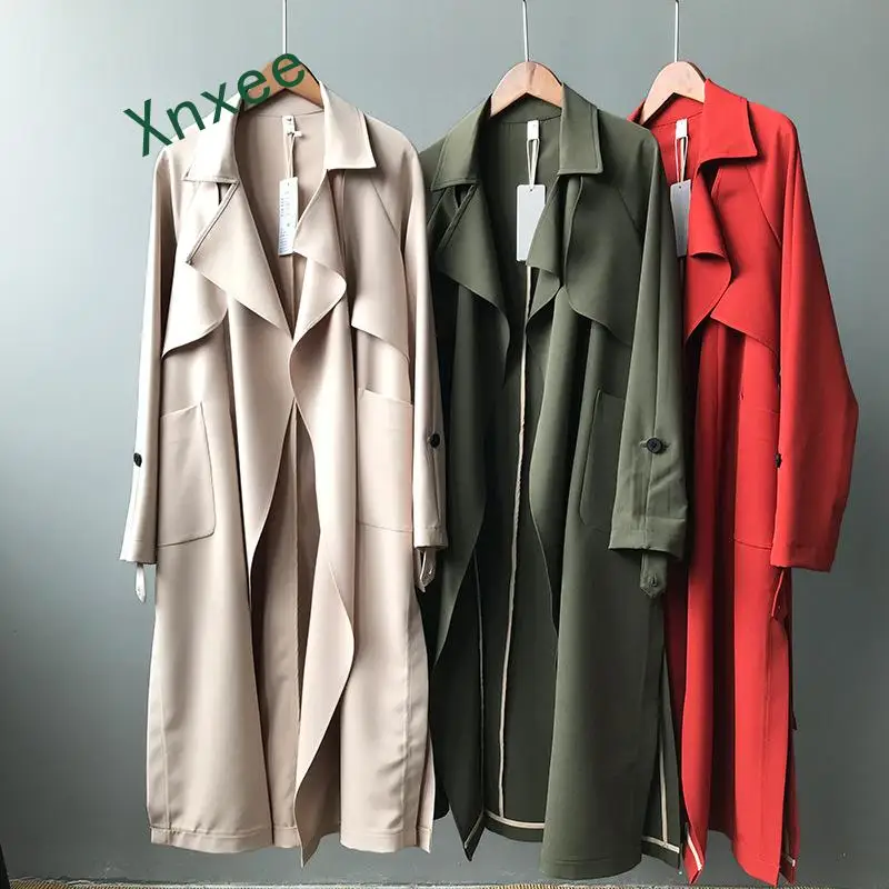 

Тренчкот Xnxee Женский, новинка 2019, весна-осень, модная длинная верхняя одежда, женское повседневное пальто с ремнем