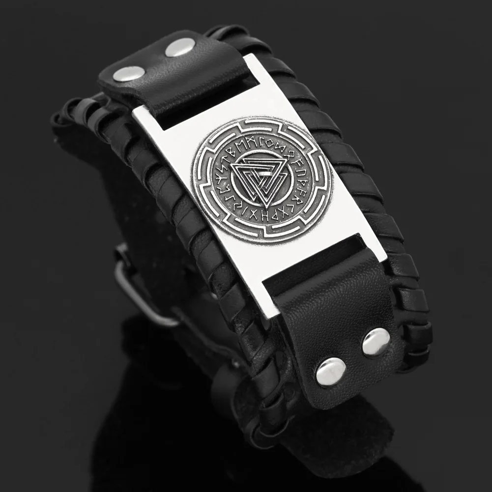 Скандинавский Викинг символ Одина valknut rune кожаный браслет амулет с подарочной