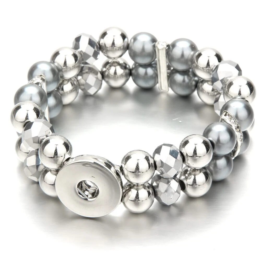 

New Snap Jewelry Multilayer 10mm Crystal Bead Snap Button Bracelet Fit 18mm Snap Buttons Jewelry Summer Beaded Bracelet