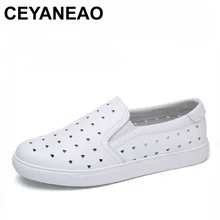CEYANEAO/женские кроссовки на плоской подошве; женская обувь без застежки; цвет белый, черный; сезон весна-лето; лоферы из натуральной кожи; повседневная женская обувь; WSH2736