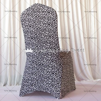 

Hot Sale 100pcs Wholesale Black/White Leopard Print Polyester With Shine Spandex Chair Cover For Wedding/Party