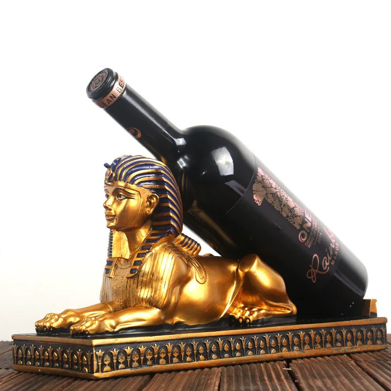 Ретро Египетский Сфинкс винный шкаф статуя хранение винных бутылок Органайзер смолы ремесленника вина держатель домашний декор L3071
