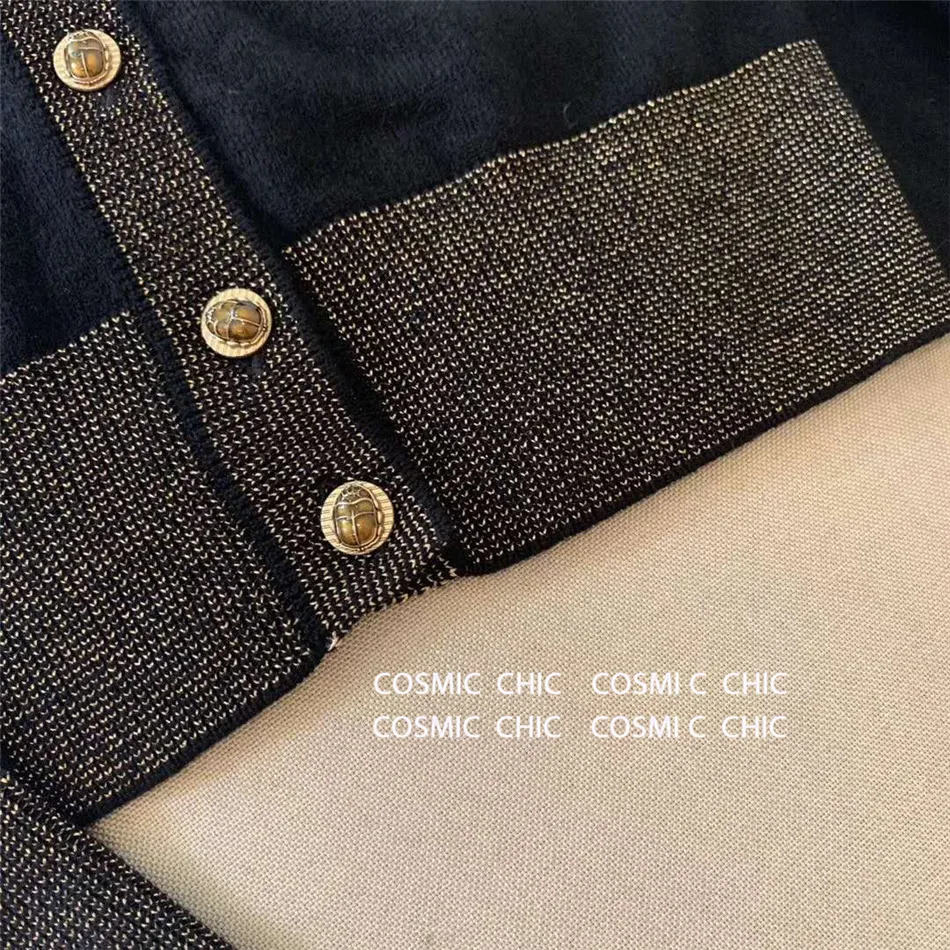 Cosmicchic женский однобортный кашемировый кардиган золотая линия Жук Кнопка Brid печать длинный рукав свитер высокое качество вязаный