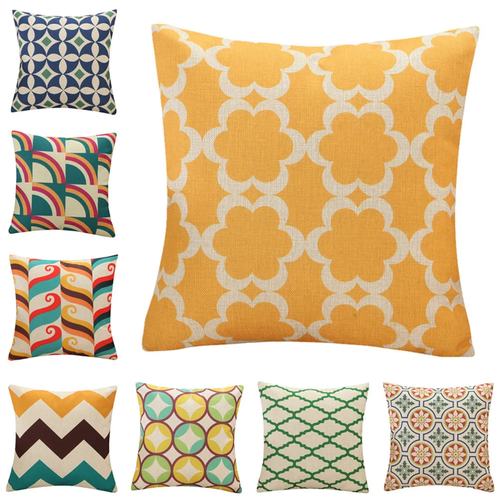 45x45 سنتيمتر خمر الهندسة نمط غطاء الوسادة القطن الكتان المنزل كنبة مكتب مقعد الديكور رمي المخدة