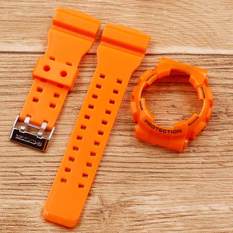 Аксессуары для часов, применимые к Casio GSHOCK, ремешок для часов GLS GD GA100 GD100 GA120, глянцевый резиновый чехол, мужской женский ремешок для часов - Цвет ремешка: Orange black word