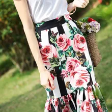 Высокое качество Весна Лето юбки роза цветы полосатый принт Русалка runways пакет бедра юбка