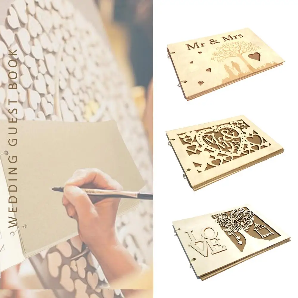 

Wooden Bride And Groom Pattern Photo Frame Wedding Guest Book Autograph Album Signature Book Wedding Album Gift For Couple