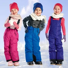 2016 Niños Del Invierno de Esquí Snowboard Pantalones Tirantes Baberos para Esqui Esquí Pantalones Pantalones Para la Nieve Caliente Niños Niñas Impermeable Al Aire Libre