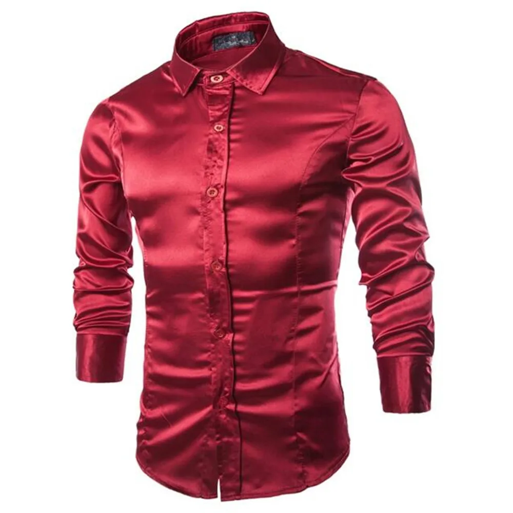 Business Red Shirt Elegant Man Dinner Party Blouse Solid Color Male ...