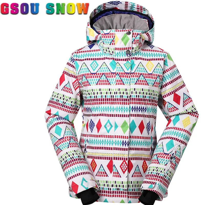 

Gsou Snow Ski Jacket Women Professional Snowboard Jacket Waterproof 10000 Breathable Colorful Printed -30 Degree Female Skiwear