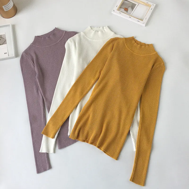 

2018 High Quality Fashion Spring Autumn Winter Knitted Sweater Women Turtleneck Pullovers Women's Solid Sweaters Jumper