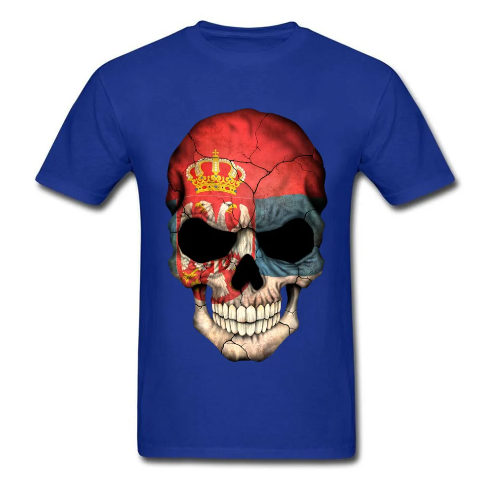 Serbian Flag Skull Cotton Fabric Summer T Shirt High Quality Short Sleeve Male T-shirts Design Labor Day Tee-Shirts Crewneck Serbian Flag Skull blue