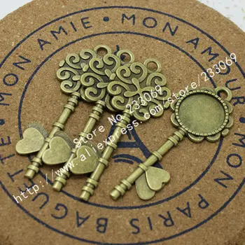 

(10 pieces/lot) Antique Bronze Metal Alloy Keys 20mm Round Cabochon Pendant Settings Jewelry Blanks Charms T0031