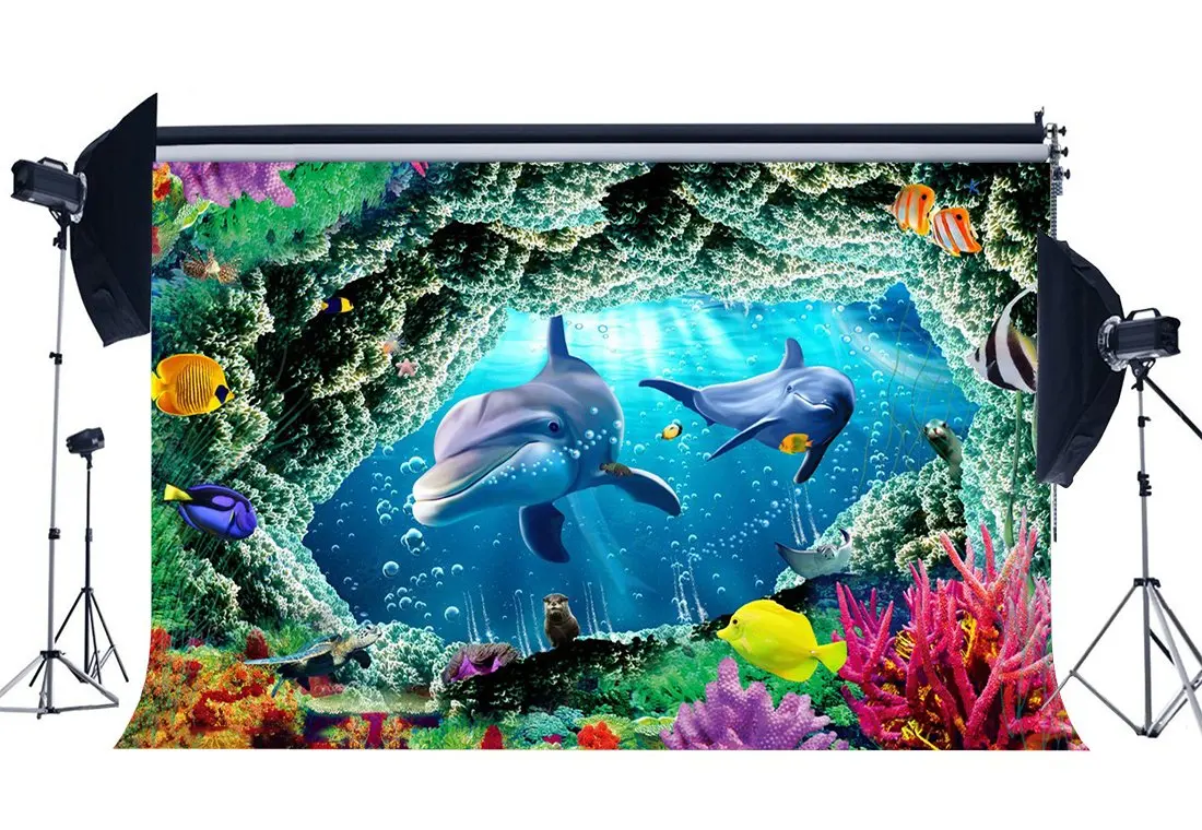 

Underwater World Backdrop Aquarium Backdrops Fancy Coral Rocks Fish Bubble Sea World Photography Background