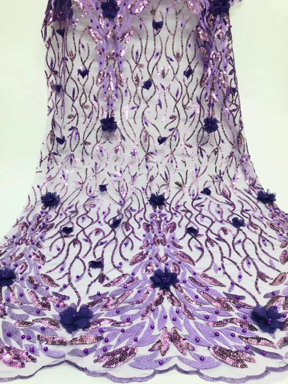 

New French 3D floral lace with fine sequined chiffon fabrics, new Nigeria 2019 embroidery mesh lace quality fabrics
