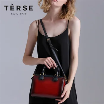 

Terse 2018 New Women`s Handbags Genuine Real Leather Fashion Luxury Totes Patchwork Color Versatile bag for female Red Bags 9658