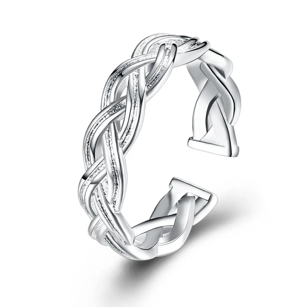 

2018 New 925 silver jewelry small fine wave mesh cross knit open size finger ring for women trendy fashion jewelry