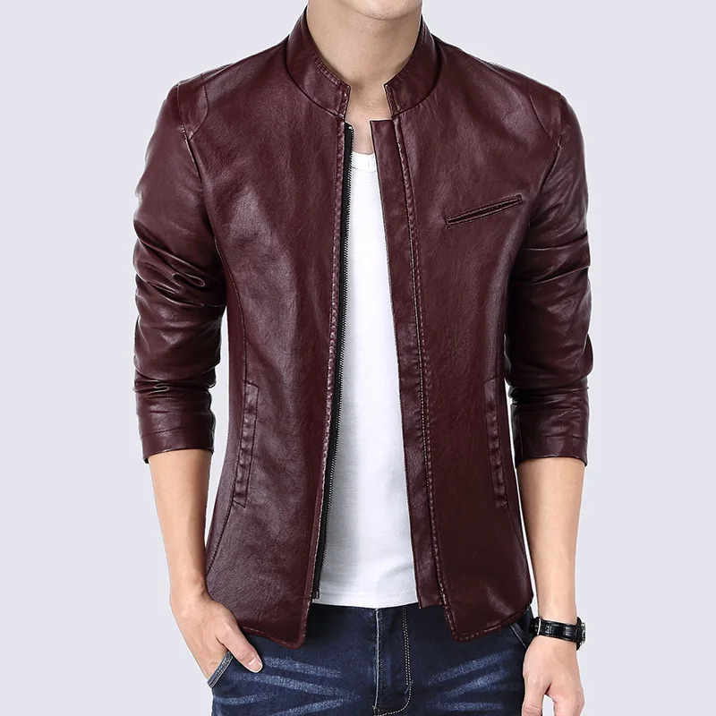 

2018 Spring New Large Size Men's Collar Leather Jacket Korean Slim Leather Jacket Plus Fertilizer To Increase Pu Leather Jacket
