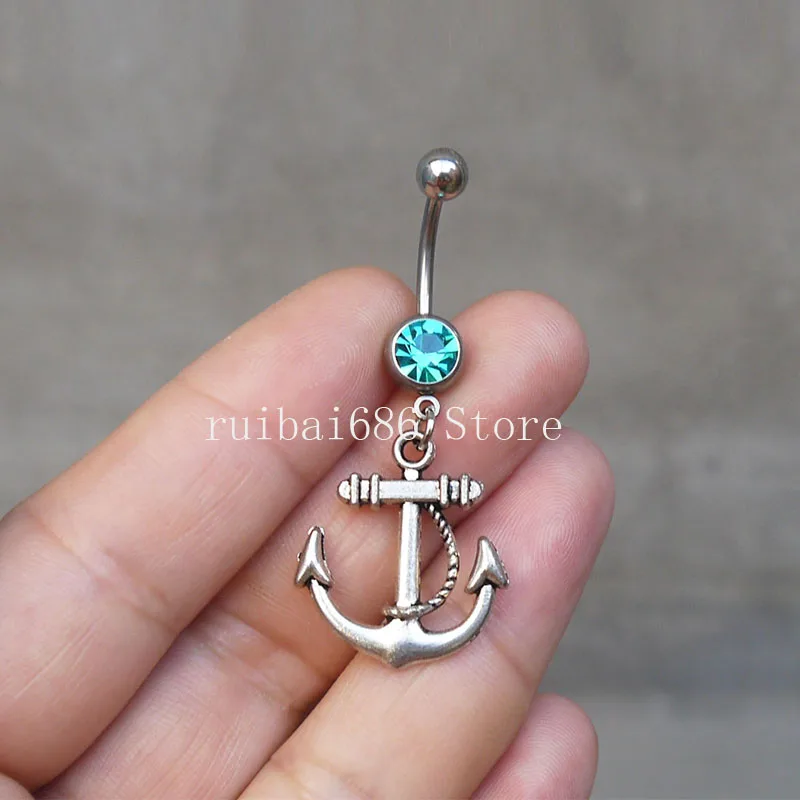 2pcs Anchor Belly Button Ring, Silver Anchor Navel Ring, Body Jewelry