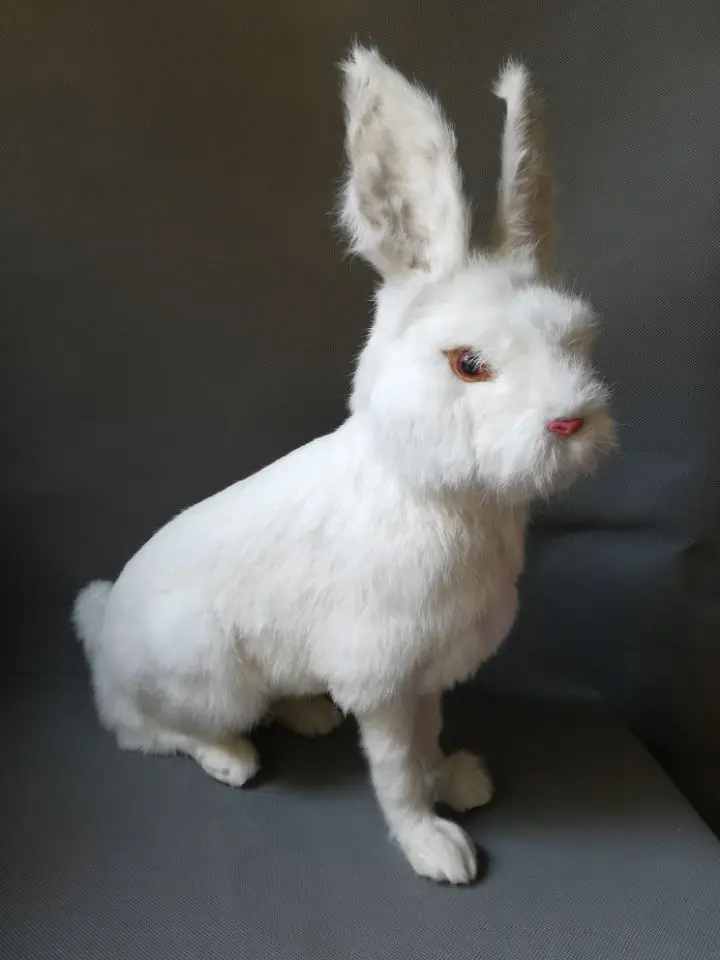В реальной жизни toy большой 43x40 см сидящий кролик полиэтилен и меха белый кролик модель украшения дома реквизит, игрушка в подарок d0155