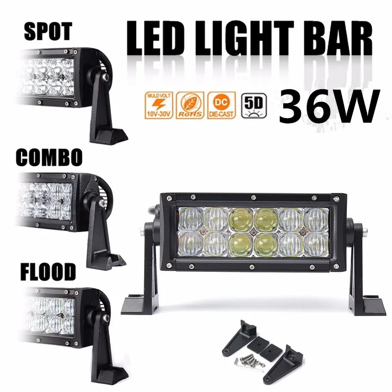 

5D 7.5 Inch 12 LED Combo Spot Flood Double Row LED Work Light Bar Waterproof IP68 Offroad Driving Lamp Truck 4WD ATV SUV 10-30V