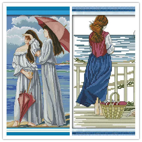 

Free DMC Cross Stitch Set for Embroidery stitch Watching the sea 14CT 11CT DIY Needlework diy Craft hobby Home decoration