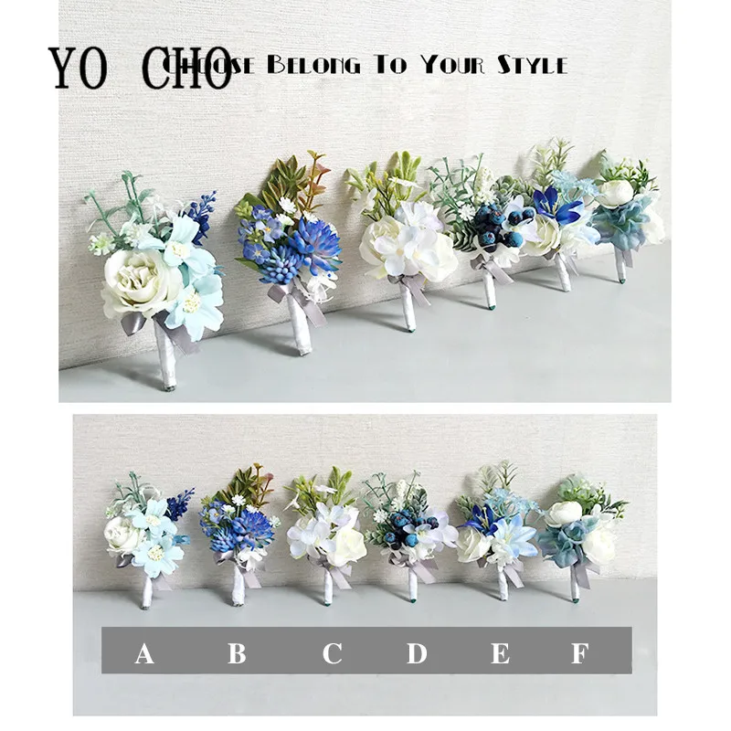 YO CHO Королевский синий браслет-корсаж с розами, брошь в виде цветов на руку, вечерние украшения для свадебных церемоний, реквизит для фотографий, бутоньерка - Цвет: 1 piece F Wrist