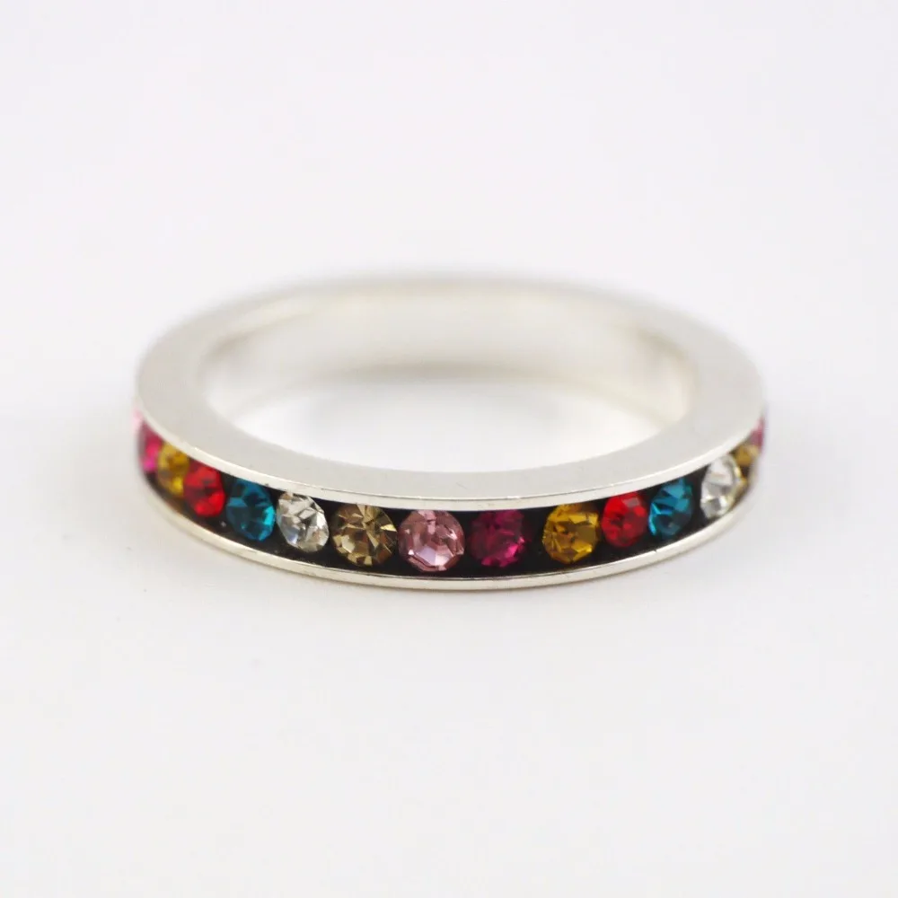 

925 Sterling Silver Simple Bling Sparkling Colorful Zirconia Ring A3076