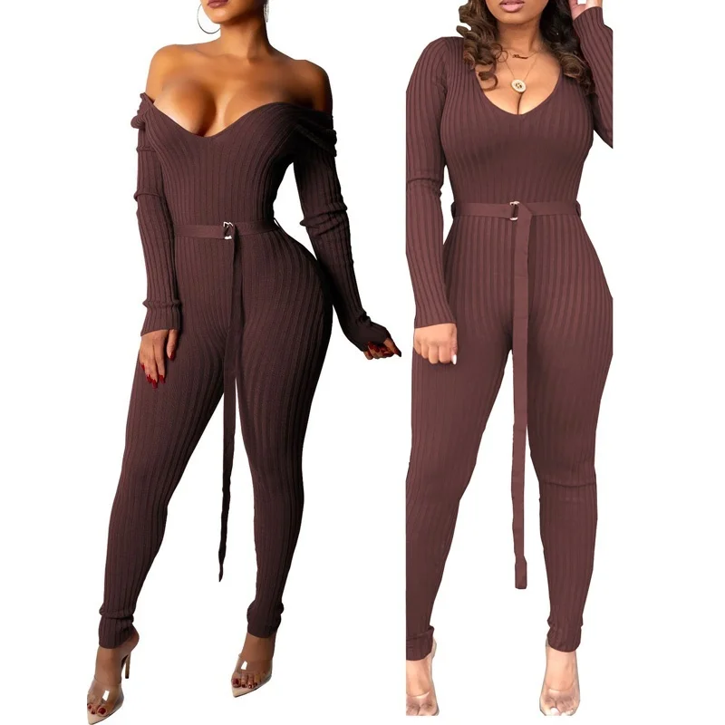 4 Colors Women's Fashion Deep V Neck Soild Color Cotton Sexy Threaded Pitted Jumpsuit 2 Wearing Methods Velvet Jumpsuit S-2XL 4 Colors Women's Fashion Deep V Neck Soild Color Cotton Sexy Threaded Pitted Jumpsuit 2 Wearing Methods Velvet Jumpsuit S-2XL