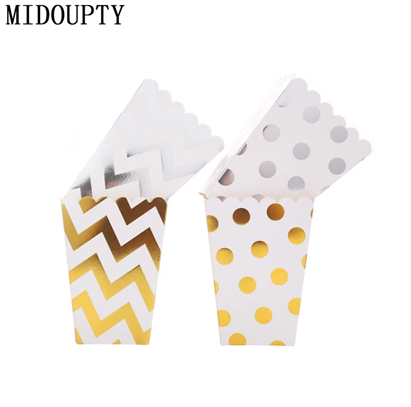 

Popcorn Box Candy Snack Favor Wedding Bags Chevron Stripes Dot Gold Gift Bags Kids Movie boxes cup plate party favors Supplies