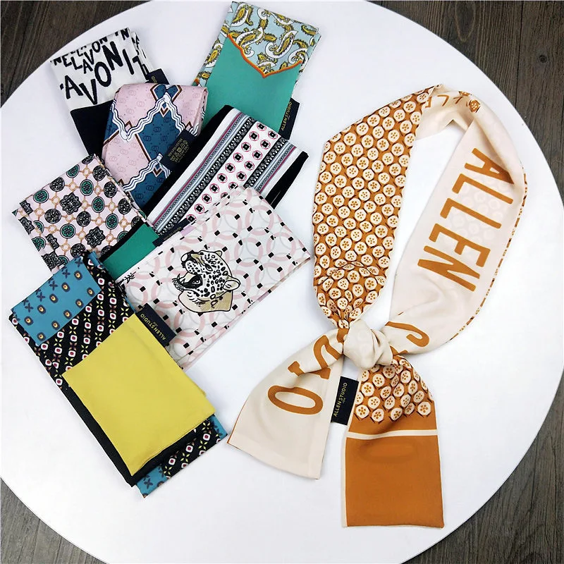 

New Small Skinny Scarf Wild Strip Retro Thin Narrow Kerchief Scarf Women Spring Autumn Winter Business Scarfs Female Accessories