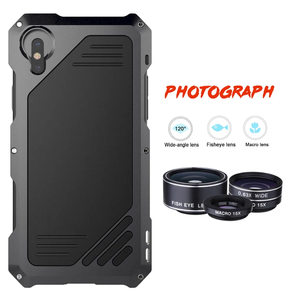 

10pcs 4 in 1 Phone camera Len For iPhone X XS 6 6s 7 8 Plus Metal Cases Kit 198 Fisheye Lenses 0.63X Wide Angle 15X Macro Lens