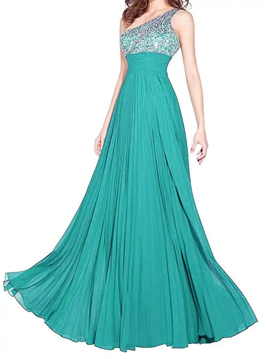 

2019 Women's One Strap Beads Formal Party Dress A Line Long Evening Prom Dreses Plus Size Abiye Gece Elbisesi