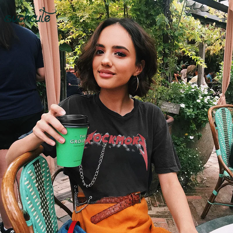 

SUCHCUTE Female T-Shirt Chain With Print Gothic Modis Harajuku Streetwear Summer 2019 Frida Tops Korean Style Women's Clothes.