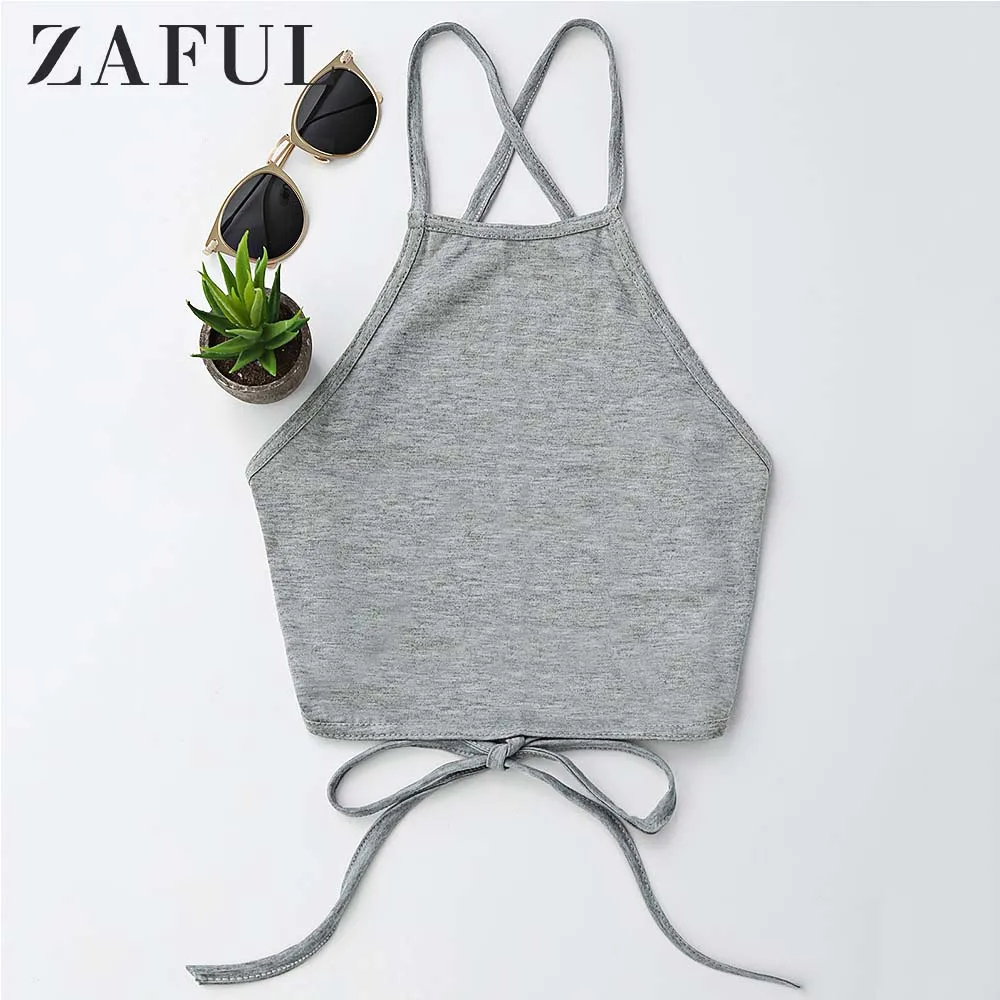 ZAFUL Укороченный топ с открытой спиной Женские топы Летний повседневный ремень