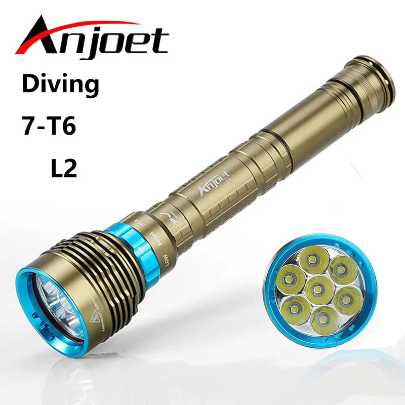 

Anjoet Diving Flashlight 200 meters Underwater XM-7*L2 T6 LED Lanttern scuba Diver Torch Light lamp for 3x18650 or 26650