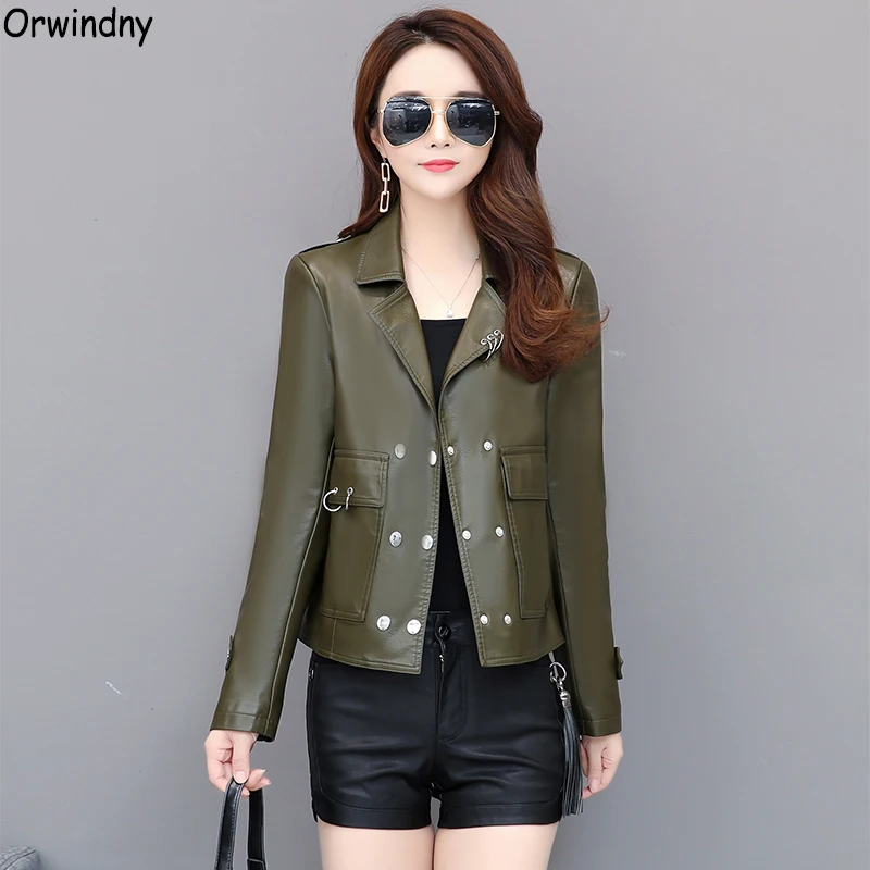 

Orwindny Casual Leather Jacket Women Army Green Clothing For Female Lady Autumn Leather Coat Outerwear Suede