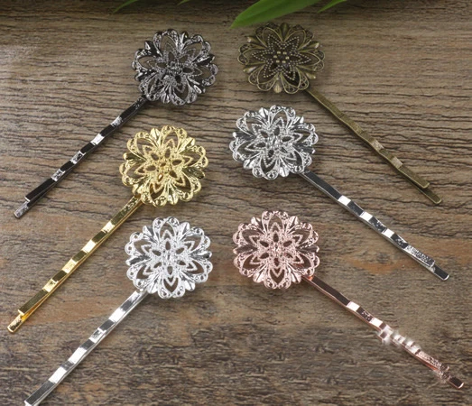 

10pcs/lot Vintage Bridal Flower Hair Clips Antique Bronze/Gold/Silver Color Hair Pins Haircllip for Hair Jewelry Making Findings