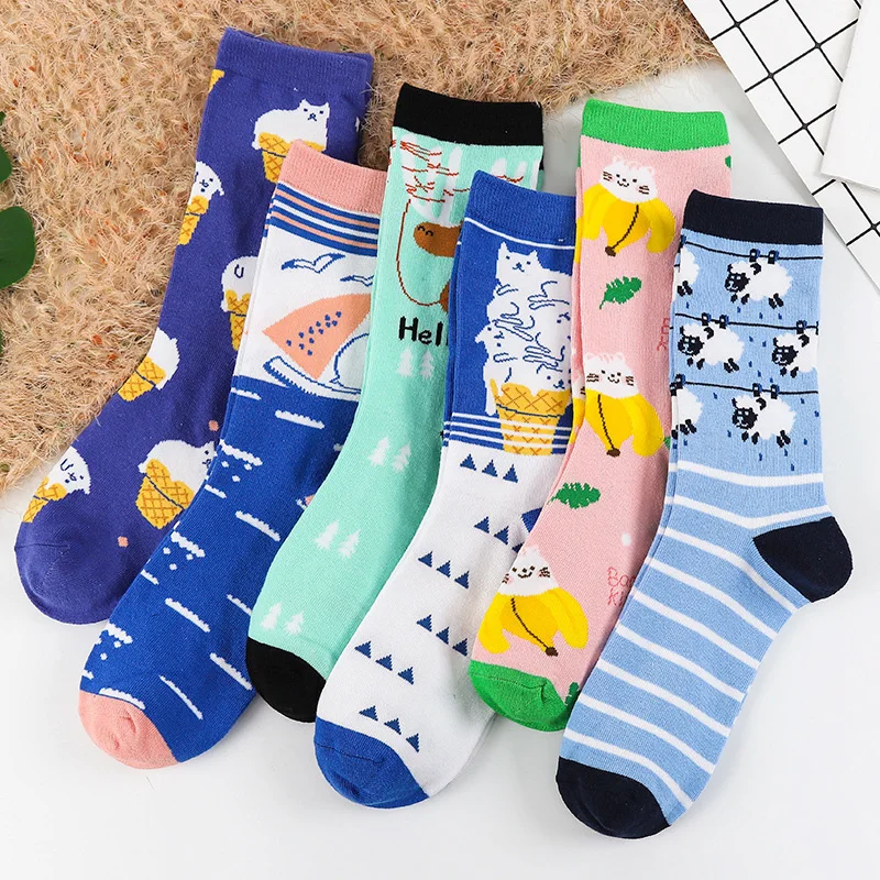 Корейские милые носки унисекс с рисунками животных из мультфильмов Kawaii женские